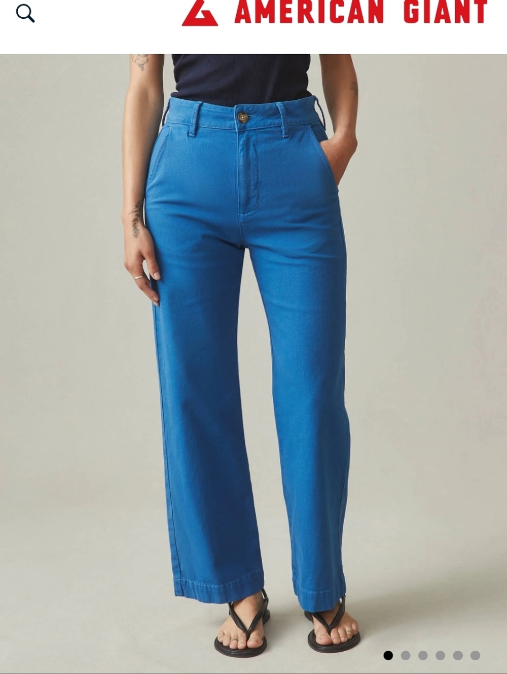 American Giant Straight- Wide Leg Chinos in Blue. Slight Stretch